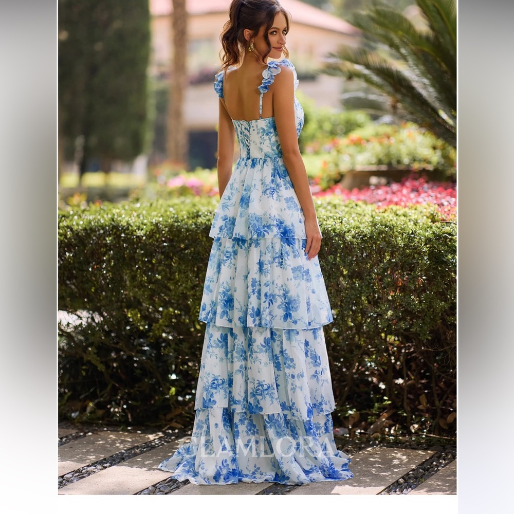 Blue Floral Tiered Maxi Dress - Picture 3 of 12